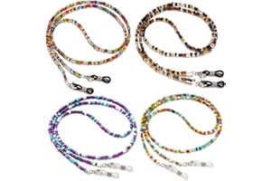 BILIONE Beaded Eyeglasses Chain, 4 PCS Colorful Bead Glasses Strap Anti-slip Spectacle Chains, Sunglasses String Lanyard Eyewear Strap for Women