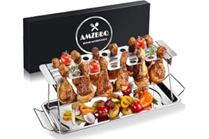 AMZBBQ® Supporto per cosce di pollo Premium per 12 mazze, robusto supporto per pollo in 100% acciaio inox, lavabile in lavastoviglie, accessorio per barbecue per uomini