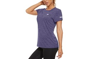 KEFITEVD Ladies Short Sleeve Sport Tops Quick Dry Short Sleeve Running Top Lightweight for Women Crew Neck T-Shirt Polyester