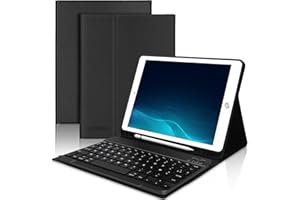 JADEMALL Coque Clavier pour iPad 9ème/8ème/7ème Génération 2021/2020/2019/iPad Air 3 2019/iPad Pro 10.5 2017, AZERTY Clavier Bluetooth Détachable avec Pen Holder pour iPad 10.2/10.5", Noir