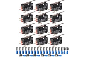 Gebildet 12pcs V-152-1C25 125V/250V 15A Momentáneo Micro Interruptor,Interruptor de límite SPDT 1NO 1NC,3Pin Botón Pulsador de Brazo Actuador+24pcs Terminales