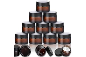 Fanchu 10 Stück Creme Behälter, Amber Glas Leer Cremetiegel, 30ml Cremedosen zum Befüllen Glasbehälter mit Deckel und Liner für Kosmetik Cremes Lotionen ätherische Öle