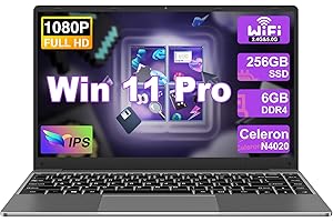NOTODD Ordenador Portátil Win 11 con 5G WiFi, Portátil 14 Pulgadas 6GB RAM 256GB SSD Expansión SSD 1TB, Bluetooth 4.2 3.0 Transmisión Puerto 1920*1080 FHD Portatiles Buenos & Mini Puerto Multimedia-Gris