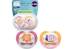 Philips Avent Sucettes ultra air - Tétines orthodontiques souples, pour bébés de 6 à 18 mois, en silicone d'origine végétale, sans BPA, avec étui de stérilisation, lot de 2, SCF080/27