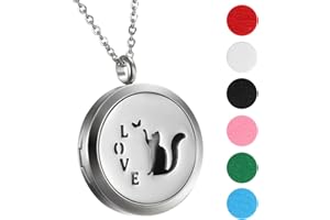 Flongo Duft Kette Aromatherapie Aroma: Halskette für Ätherische Öle Edelstahl Herz Duftkette Diffuser mit 6 Farbigen Filz Pads ölpads Silber für Damen Frauen