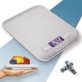 PORTENTUM Kitchen Weight with LCD Display, Stainless Steel, Accurate Kitchen Scale from 1g to 5kg/11lbs, Silver