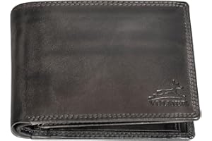 Fa.Volmer ® Skórzany portfel męski z ochroną RFID, bardzo stabilny, podwójny szew, 9 przegródek na karty kredytowe, format poziomy, VO11 RFID, różne kolory, 03 szary (+Rfid), M, Klasyczny