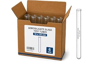 Borosilicate Glass Test Tubes 15 x 125 mm (Pack of 6) – Laboratory Grade Heat Resistant Test Tubes for Chemistry, School, College, Research & Scientific Experiments