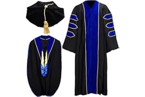 Wesiti Unisex Deluxe Doktor-Abschlusskleid mit Kapuze und 8 Seiten Tam Academic Faculty Regalia Doktormantel