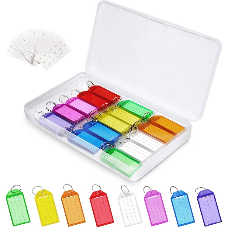 100 étiquettes Porte-clés Effaçables - 8 Couleurs, Avec Anneaux Et Stylo, Pour Identifier Clés, Valises, Sacs