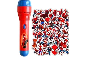 Aiceenza Spider-Man Torch Light and Projector with 3PCS Discs 50PCS Stickers Create Your Own Spider Toy Stories for Kids Boys