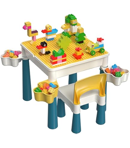 EINFEBEN Table d'activités pour enfants avec 2 chaises ,251 pièces de briques double face Table EINFEBEN Table d'activités pour enfants avec 2 chaises ,251 pièces de briques double face Table