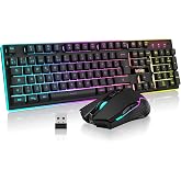 RedThunder K10 Wireless Mechanical Sensation Gaming Keyboard,RGB Backlight,Rechargeable 3800 mAh Battery,Anti-ghosting+Mouse
