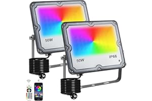 Indmird Faretto LED RGB Esterno 50W, Faro LED Esterno IP66 Impermeabile Proiettori LED, Faretti RGB con Controllo APP Bluetooth e Timer, Luce d'Atmosfera RGB per Festa Natale Giardino Corridoio