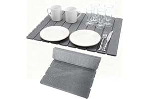 TranRantic Large Stone Dish Drying Mat 60X40cm, Quick Dry Stone Dish Drying Mat for Kitchen Counter, Foldable Absorbent Diatomaceous Earth Mats for Kitchen Dishes, Home (Grey)