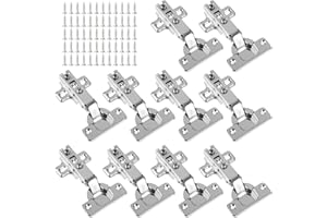 BATINO 10Pcs Kitchen Cupboard Hinges with Screws, Cabinet Hinge Soft Close Hinges Wardrobe Door Hinge s Full Overlay Mute Kitchen Units Door Hinge for Bathroom Bedroom Dining Room