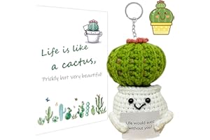 GlauStalos Pocket Hug Positive Cactus, Supporto Emotivo Cactus, Fatto a Mano All'uncinetto Motivazionale Cactus Simpatico Positivo Gifts con Biglietto di Incoraggiamento per Compleanno Vacanze Feste