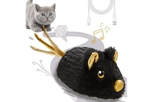 Vealind Cat Toys Rechargeable Mouse with Wagging Tail, Lifelike Squeak Chirping Electronic Mice for Indoor Cats, USB Touch Activated Kitten Toys (Black)