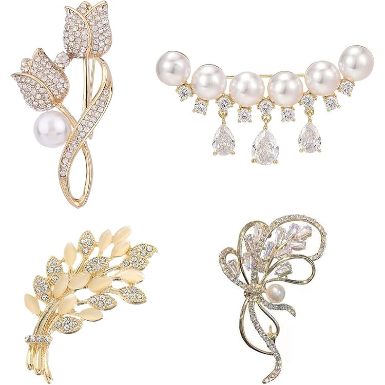 Broche Femme Vetement Broche Pins Or, Or Rose Broche Epingle Perle Artificielle Papillon Exquis Pour Costumes Chandails Robes Chales Chapeaux Echarpes 4 Pieces Pinis Pour Femme