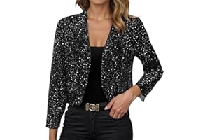 GENÉRICO Chaqueta Mujer Blazer Lentejuelas Delgado Moda Primavera Otoño Slim Fit Color Sólido Traje Cardigans Elegante Chaquetas Corto Brillo Fiesta Chaqueta