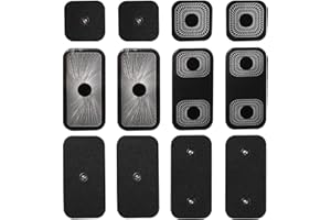 Stonenect Électrodes de rechange adhésives Clouté Réutilisables Pansements autocollants Tampons adhésifs remplacement Compatible avec Compex TENS/EMS Machines (4PCS 5x5cm+8PCS 5x10cm-3.75mm Button)