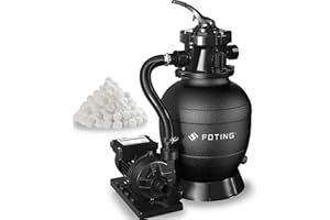 FOTING Sandfilteranlage mit Pumpe inkl. 400g Filterbälle | schwarz | 400W | 10.000 L/h | Tankvolumen bis zu 13 kg Sand | 6 - Wege Ventil mit Griff | mit Druckmanometer | Poolfilter