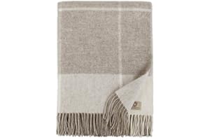 Linen & Cotton Decke Wolldecke Merino Wohndecke Kuscheldecke Kariert Olivia- 100% Weicher Merinowolle, Beige/Braun/Natur (140 x 200 cm) Sofadecke Tagesdecke Schurwolldecke Plaid Blanket Wolle