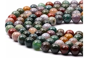 PRETTME 47-50pcs 8mm Indian Agate Gemstone Round Natural Stone Beads Smooth Loose Beads for DIY Bracelet Necklace Jewellery Making, 1 Strand 15.5"