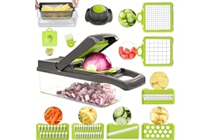 FUKTSYSM Vegetable Chopper - Vegetable Cutter 15 in 1 Mandoline Slicer Adjustable Vegetable Slicer with Julienne Grater Include Clean Brush and Hand Guard