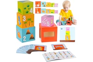 sacemontic Torre di impilamento e cubi di impilamento per Bambini, Giocattoli Montessori per Bambini da 1 2 3 Anni, Puzzle di Legno con Abbinamento dei Colori per Bambini di 1 2 3 4+ Anni