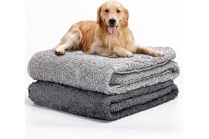 Nobleza 2 x Couverture en Peluche Douces Tapis pour Chien Chat Lavable, Tapis Chiens Chat Lapins et Autres Animaux de Compagnie, Plaid Polaire Animaux, Gris Foncé et Gris Clair, 120 * 100 cm