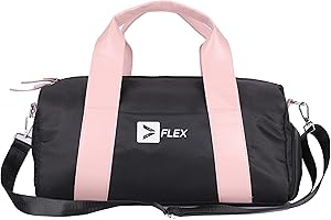 FLEX VALUE Ladies Sports Gym/Travel Duffel Bag with Separate Shoes Compartment and Wet Pocket, Waterproof Gym Bag for Women, Durable Travel Duffel Bag with Shoulder Strap (Black Pink)