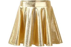 inlzdz Girl's Kid's Glossy Metallic Ballet Dance Skater Skirt Skort Athletic Scooter Flared Pleated A-Line Mini Skirts