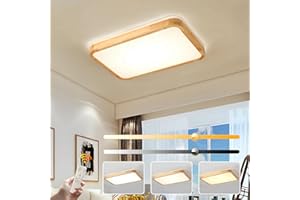 WayLuoung LED Lampa Sufitowa Wood | 60*40cm 3000-6000K 38W | Prostokątna Lampa 360° świecąca Naturalnym Drewnie Sypialnia Salon Pokój Dziecięcy Kuchnia Jadalnia(Możliwość Ściemniania Za Pomocą Pilota)