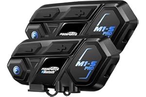 Fodsports M1-S Pro Intercomunicador Casco Moto, 8 Motociclistas de 2000m, Indicaciones de Voz en 7 Idiomas, Mezcla de Audio por Cable AUX/Compartir música/Emparejamiento Universal