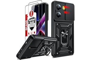 LeYi Funda para Xiaomi Poco X7 Pro 5G(No para Poco X7) con [2-Unidades] Cristal Vidrio Templado, Carcasa Cubierta de cámara Deslizante Proteger Anillo Soporte Silicona TPU Armor Bumper Case, Negro