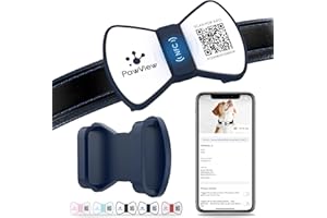PawView QR Code Dog Tags UK – Slide-on Dog Collar Pet ID Tag with NFC for Lost Pet Recovery - No GPS Needed, No Subscription Fee, Waterproof Silicone Bow Tie Blue