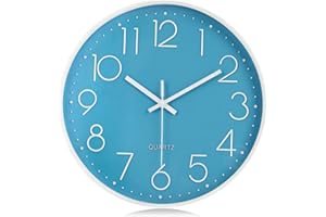 Lafocuse 30cm Orologio da Parete Moderno Silenzioso, Numeri 3D Facile da Leggere, Azzurro Orologio da Muro senza Ticchettio per Cucina,Camera da Letto,Soggiorno,Bambini