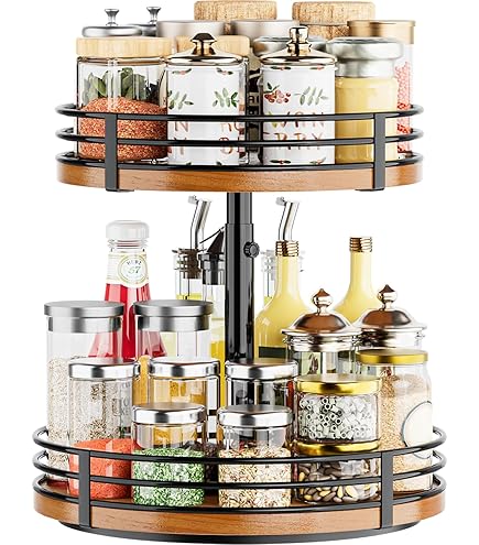 Organisateur Lazy Susan à 2 niveaux, plateau tournant pour épices, plateau tourn Organisateur Lazy Susan à 2 niveaux, plateau tournant pour épices, plateau tourn