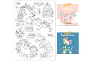 GLOBLELAND Tampon Transparents en Silicone Motif de Licorne Cœur Gâteau Arc en Ciel et Mot Clear Timbre pour Date D'anniversaire Scrapbooking Album Photo Décorations Fabrication de Cartes