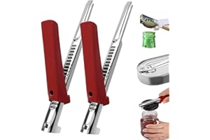 MOVYEE 2 Pezzi Apri del Barattolo Acciaio Inossidabile,Apriscatole Professionale Multifunzione Apriscatole per le Mani Deboli, I'artrite Degli Anziani (Rosso)