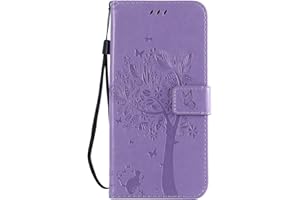 Thoankj Samsung Galaxy A41 Case PU Leather Flip Notebook Wallet Cover Embossed Cat Tree with Magnetic Stand Card Holder Slot Folio Soft TPU Bumper Protective Case for Samsung Galaxy A41 Light Purple