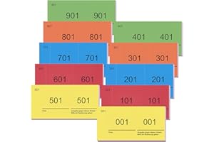 Nezyo Blocs Numerados 1-1000 Tickets Números Blocs de Notas de Números Dobles Papeletas Guardarropa para Eventos Ferias Rifas Sorteo Consumición, 10 x 5 cm(Amarillo, Rojo, Azul, Naranja, Verde)