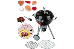 Theo Klein 9401 Barbecue à couvercle Weber Premium avec fonction sonore et lumineuse | Avec brasier, pince à barbecue et beaucoup d'autres accessoires | Avec briquet à tête aimantée pour activer le brasier | Dimensions : 40 cm x 32 cm x 53 cm | Jouet pour enfants à partir de 3 ans