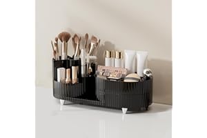 MUUKAIII Kosmetik Make up Organizer, 360° Drehbares Schminktisch Pinsel Organizer, Multifunktionale Kosmetikaufbewahrung für Kommode, Schlafzimmer, Badezimmer - Elegant Schwarz
