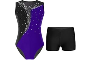 TSSOE Zweiteiliger Mädchen Turnanzug Gymnastikanzug ärmellose Turnbody Tanzbody mit Strass Shorts Tanzshorts Gymnastikbody Ballettkleidung