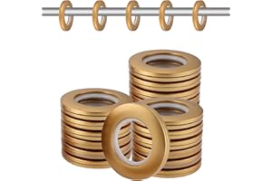 Knpwer 32 Anillos de Cortina Con Ojales, Redondos de Plástico, Clips de Diámetro Interior de 40 mm Para Cortina de Ducha (Oro Mate)