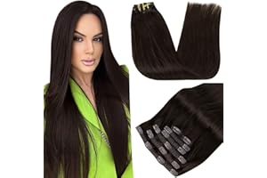 ‎RUNATURE RUNATURE Clip in Extensions Echthaar Braun 7pcs 30cm Echthaar Extensions Clip Dunkelbraun Extensions Echthaar Clip Braun Seamless Haarverlängerung 80g #2