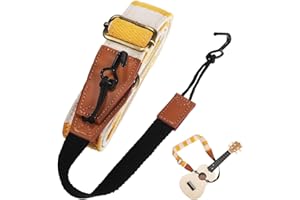 Vaguelly Adjustable Ukulele Strap No Drill Design with Double J Hook Comfortable Shoulder Strap for Soprano Concert Tenor Ukuleles Yellow Plaid Portable Ukulele Belt
