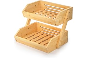 G.A HOMEFAVOR Calm Cozy Soporte de bambú para Cesta de Frutas, 2 Niveles Estante para Frutas,Cesta de Almacenamiento de Pan, Soporte para Verduras para encimera de Cocina